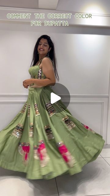 Himani Salot on Instagram: "Comment below the correct color for dupatta and one lucky winner will get 20% off on their purchase of Chaniya Choli
.
Pista Green lehenga enhanced with patches and laces paired with beautiful corset style top
.
Colors and sizes available 
.
To place order WhatsApp on +918000832139 or dm us
.
#chaniyacholi #discount #gamthi #unique #designerlehenga #bharuch #designerwear #corset  #laces #patchwork #tailormade" Green Chaniya Choli, Pista Green Lehenga, Beautiful Corset, Pista Green, Green Lehenga, Corset Style Tops, Chaniya Choli, 20 % Off, Corset Style