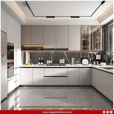 The U-shaped or horseshoe-shaped kitchen has emerged as the most-efficient best-suited for medium-sized and spacious kitchens. The best part about a U-shaped kitchen is that it uses three walls to maximize the available space.  . Contact us at +91-9971002673 for inquiries. Visit www.regalokitchens.com  #Regalokitchens #homeupgrade #interiordesign #renovation #interior #furnituredesign #homeinterior #ushapekitchen #cabinets #modularfurniture #kitchen #storage #hiddenstorage #modularkitchen #hack Luxury Kitchen Cabinets, Best Kitchen Design, Desain Pantry, Modern Kitchen Cabinet Design, Modular Kitchen Design, Modern Kitchen Interiors, Kitchen Design Modern Small, Kitchen Interior Design Decor, Appartement Design