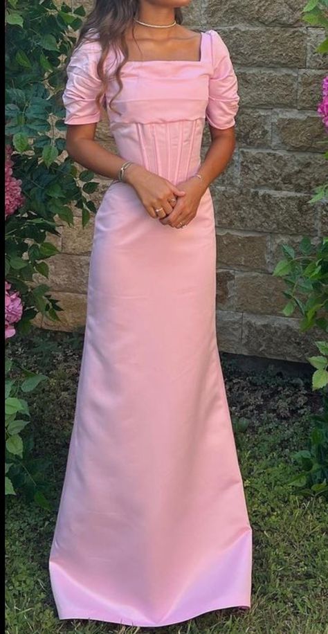 Modest Prom Dresses With Sleeves Formal, Prom Dresses Modest Elegant, Pink Dress Modest, Pink Modest Dress, Modest Pink Dress, Prom Dress Short Sleeve, Farewell Dress, Modest Evening Dresses, Farewell Dresses