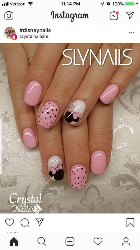 Kids Minnie Mouse Nails, Disney Nails Pink Minnie Mouse, Minnie Mouse Nails For Kids, Disney French Tip Nails Short, Pink Mini Mouse Nails, Mini Mouse Nails Designs, Disney Birthday Nails Art Designs, Mickey Mouse Short Nails, Mini Mouse Nails Designs Nailart