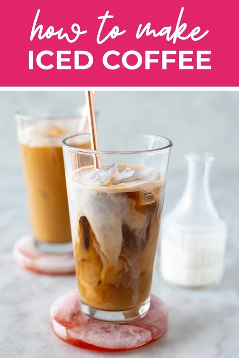 These Iced Coffee Recipes are amazing! Learn how to make iced coffee at home and customize it with your favourite homemade syrups. Make Iced Coffee At Home, Diy Iced Coffee, Iced Coffee Concentrate, The Best Iced Coffee, Make Iced Coffee, Homemade Iced Coffee, Iced Coffee Recipes, Iced Tea Maker, Best Iced Coffee