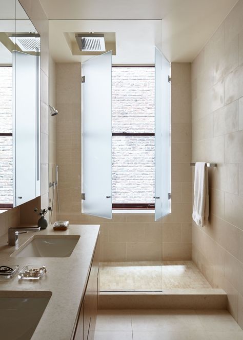 Big Bathroom Interior Design, Big Bathroom Interior, Manhattan Interior Design, Manhattan Interior, Bathroom Windows In Shower, Big Bathroom, Tribeca Loft, Full Bathroom Remodel, Window In Shower