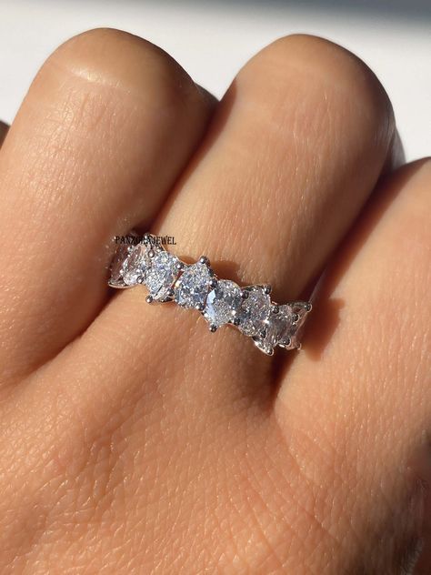 Yellow Gold Moissanite Engagement Ring, Wedding Ring Diamond Band, Stacked Wedding Rings, 12 Stones, Engagement Ring Prices, Half Eternity Wedding Band, Pear Cut Diamond, Half Eternity Band, Unique Wedding Bands