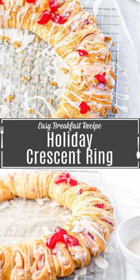 This holiday crescent roll breakfast ring is a sweet breakfast pastry ring that you can make ahead of time. Perfect for Christmas morning! A delicious crescent roll ring filled with a sweet cream cheese and cinnamon filling is shaped into a crescent wreath to makes Christmas breakfast even more special. #pastry #breakfast #christmas #crescentrolls #easybreakfast Christmas Breakfast Crescent Roll Wreath, Tea Ring Recipe Christmas Morning, Crescent Roll Wreath Recipes Holidays, Christmas Crescent Roll Wreath, Crescent Roll Wreath Recipes, Crescent Roll Breakfast Ring, Bread Braids, Breakfast Wreath, Crescent Roll Breakfast