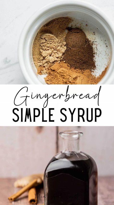 This delicious gingerbread syrup recipe can be made so quickly with ground spices. As the holiday season rolls in, nothing says festive quite like the warm and spicy scent of gingerbread. Gingerbread Coffee Syrup Recipe, Holiday Coffee Syrup, Gingerbread Syrup Cocktail, Christmas Coffee Syrup Recipe, Gingerbread Syrup Recipe, Gingerbread Simple Syrup, Gingerbread Syrup For Coffee, Gingerbread Cocktail Recipes, Gingerbread Coffee Syrup