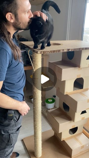 Cat Furniture Diy Cardboard, Diy Cat Scratching Post Cardboard, Playground For Cats, Diy Cat Tree Homemade Easy, Diy Cat House Ideas, Cat Castle Diy, Cat Diy Toys, Cat Home Diy, Diy Cat Tree Easy