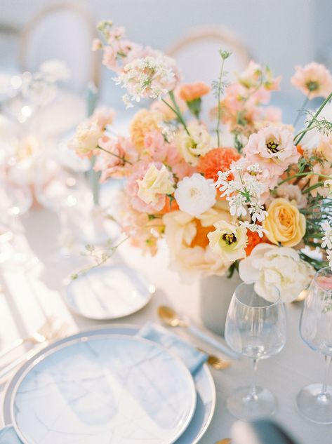 Spring wedding inspiration in Athens with a modern elegant vibe | Athens Wedding Inspiration | Gallery | Item 20 Timeless Spring Wedding, Pink Yellow Weddings, Athens Wedding, Spring Wedding Inspiration, Coral Wedding, Orange Wedding, Peach Wedding, Pastel Wedding, Yellow Wedding