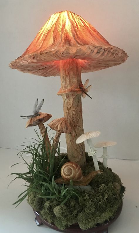 Diy Glass Mushroom Lamp, Mushroom Lamp Aesthetic, Mushroom Lamp Diy, Cottagecore Lamp, Diy Mushroom Lamp, Mushroom Lampshade, Forest Lamp, Mushrooms Decor, Mushroom Lamps