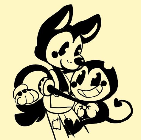 Bendy And Boris, Boris The Wolf, Bendy Y Boris, Fan Drawing, Alice Angel, Black And White Cartoon, Felix The Cats, Ink Machine, Bendy And The Ink Machine