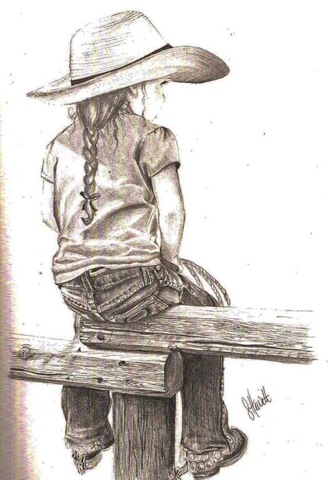 my latest drawing.... with 4 little cowgirls of my own, I have great inspiration. "Little Cowgirl" | cowgirl art | | cowgirl painting | #cowgirlart #cowgirlpainting http://www.islandcowgirl.com Drawing Of People Sitting, Cowgirl Drawings, Country Sketches, Western Drawing Ideas, Western Art Drawings, Drawing Cowboy, Cowgirl Drawing, Country Drawings, Cowboy Drawing