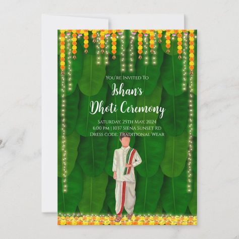 Create your own Invitation | Zazzle Dothi Ceremony, Dhoti Function, Dhoti Ceremony, Invites Template, Digital Invitations Wedding, Indian Boy, Boy Decor, Ceremony Ideas, Invitations Wedding