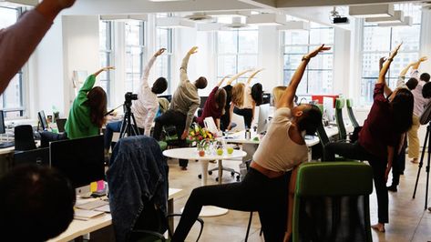 Office Yoga Office Wellness, Yoga Office, Corporate Yoga, Office Yoga, Workplace Wellness, Corporate Wellness, Work Tips, Yoga Photos, Corporate Culture