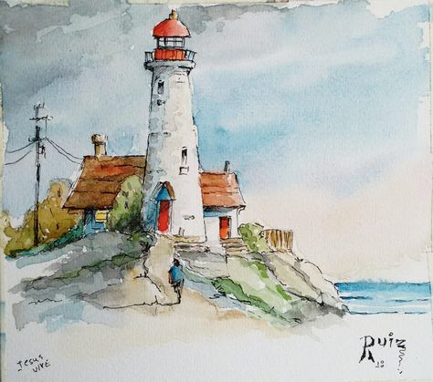 40 Easy Watercolor Painting Ideas For Beginners открыть свое дело 40 Easy Wate Painting Ideas For Beginners, Lighthouse Painting, Lighthouse Art, Watercolor Architecture, Watercolor Paintings Easy, 수채화 그림, Watercolor Landscape Paintings, Light House, Easy Watercolor