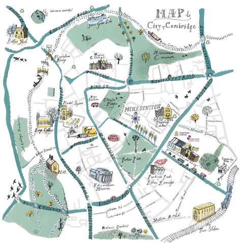 cambridge city map, aru, josephine birch, illustration, drawing, guide, ink, colour Birch Illustration, Cambridge Map, Maps Illustration Design, City Map Drawing, Bahamas Map, Maps Illustration, City Maps Illustration, Mental Map, Site Analysis