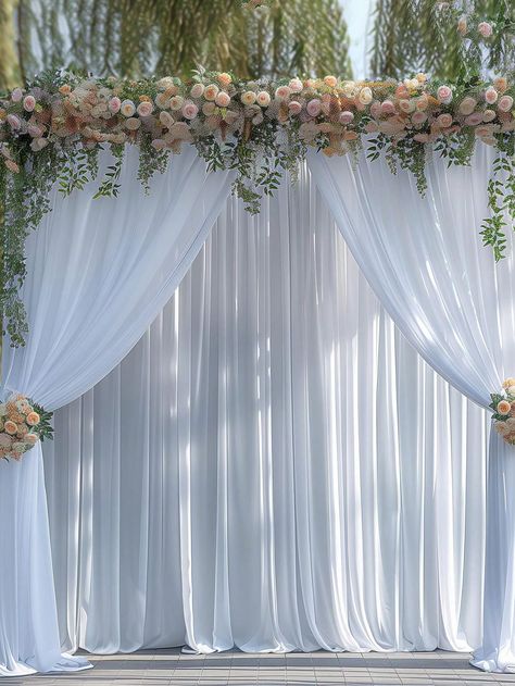 White  Collar  Polyester   Embellished   Event & Party Supplies Wedding Tulle Backdrop, Holiday Party Photography, Sheer White Curtains, Chiffon Curtains, Main Table Wedding, Tulle Backdrop, Party Photobooth, Photobooth Backdrop, Birthday Party Photography