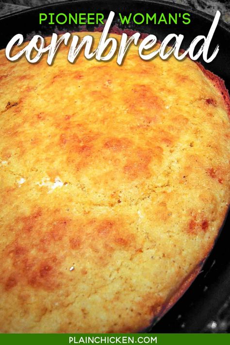 Pioneer Woman's Cornbread - authentic southern cornbread! SO easy and SOOO delicious!! Shortening, corn meal, flour, salt, buttermilk, milk, egg, baking powder and baking soda. Ready in under 30 minutes! A must for all your soups and stews! #cornbread Southern Buttermilk Cornbread Recipe, No Buttermilk Cornbread, Buttermilk Cornbread With Self Rising Cornmeal, Cornbread Made With Buttermilk, Cornbread Using Cornmeal, Cornbread Using Self Rising Cornmeal, Self Rising Flour Cornbread Recipe, Cornbread Made With Mayonnaise, Cornbread Without Flour