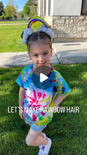 Dana Whisker on Instagram: "Ruby had rainbow day at school so I did this easy rainbow hair for her. Her and I honestly have so much fun doing this stuff and I love that she finds as much joy in it that I do. 

#rainbowhair #crazyhairday #childhood #spiritweek #diyrainbowhair" Crazy Hair Day For Teachers Spirit Weeks, Crazy Hair Day Rainbow And Clouds, Rainbow Hair Crazy Hair Day, How To Do Rainbow Hair, Rainbow Crazy Hair Day At School, Crazy Hair Day Preschool, Crazy Hair Day Girls Short Hair, Toddler Wacky Hair Day, Rainbow Dash Hair Hairstyles