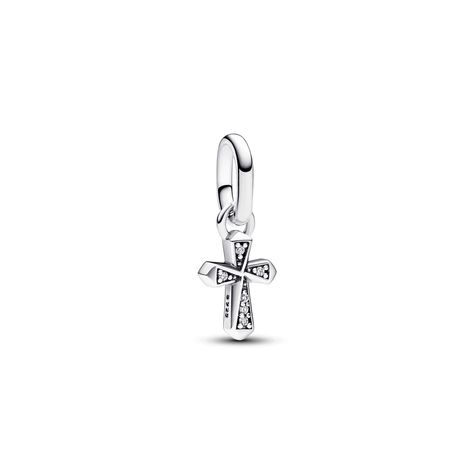 Bring a 90s edge to your vibe with the Pandora ME Sparkling Cross Mini Dangle Charm. Putting a fresh spin on a timeless symbol, this sterling silver cross mini dangle charm has microbeads on one side, sparkling stones on the other and faceted sides. The stones are set within raised lines designed to create a twisted effect. This mini dangle charm gets all the details right and will instantly bring an iconic touch to your look. Compatible with Pandora ME and Pandora Moments. Pandora Charms Aesthetic, Pandora Me, Silver Pandora Charms, Pandora Armband, Pandora Jewelry Charms, Charms Pandora, Timeless Symbol, Xmas List, Mini Necklace