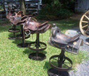 Horse Saddle Bar Stools for Sale - Western Stools - Ideas on Foter Wyoming Lifestyle, Saddle Barstools, Tractor Bar Stools, Western Bar Stools, Western Bar, Saddle Bar Stools, Industrial Era, Country Style Interiors, Iron Bar Stools