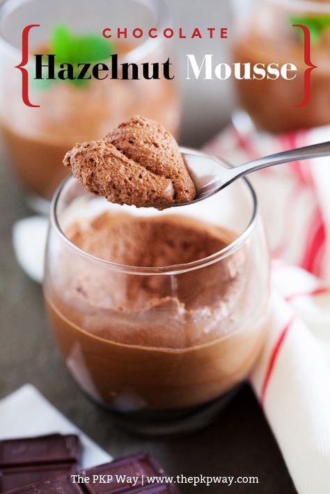 Cloud-like, melt in your mouth Chocolate Hazelnut Mousse – The perfect ending to any meal. Ina Garten Lemon Chicken, Hazelnut Mousse, Coconut Hot Chocolate, Chocolate Squares, Mousse Recipes, Fun Recipes, Chocolate Cream, Chocolate Hazelnut, Melt In Your Mouth