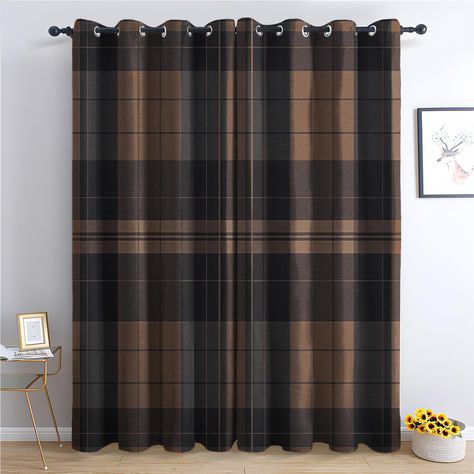 PRICES MAY VARY. 【Package Includes】: Two panels of curtains, each measuring 38 inches wide by 54 inches long. With stainless steel grommets (1.6 inches) on top of each curtain, installation is simple, convenient, and ensures smooth gliding. Curtain rod not included. Single-sided patterned curtains 【High-quality Materials】: Made of high quality polyester material ensuring durability, fade resistance and no shrinkage after washing. No chemical coating for a healthy environment. Triple-weave double Plaid Drapes Window Treatments, Two Pages Curtains, Cabincore Decor, Masculine Curtains, Cozy Cabin Living Room, Checkered Curtains, Cabin Shower Curtain, Plaid Living Room, Tartan Curtains