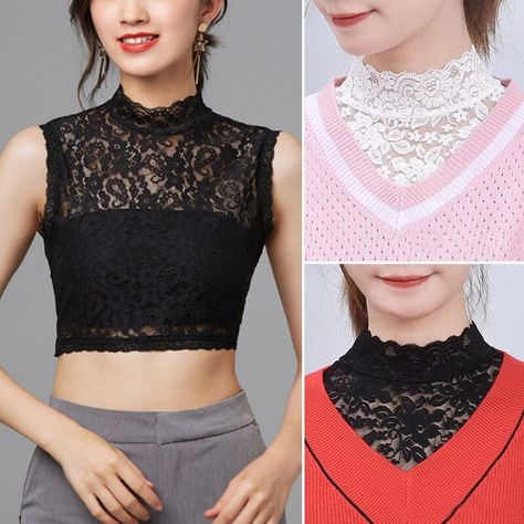 Mini Cape Womens Summer Spring Transparent Mesh Basic Long Sleeve Top Mock Neck Solid Color Embroidered Lace Check more at https://rawedat.com/false-collar-mini-cape-womens-summer-spring-transparent-mesh-basic-long-sleeve-top-mock-neck-solid-color-embroidered-lace/ Working Outfit, 70s Women Fashion, Fashion Hashtags, Collar Embroidery, False Collar, Neck Cover, Fast Fashion Brands, Lace Vest, Boots Women Fashion