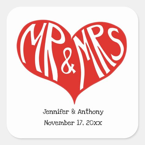 Mr and Mrs Red and White Heart Shape Wedding Mr And Mrs Stickers, Mr And Mrs, White Heart, Lululemon Logo, Heart Shape, Sticker Labels, Sign Poster, Retail Logos, Note Pad