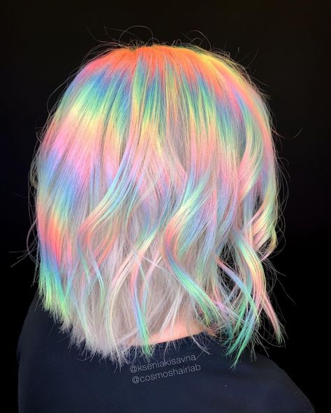 Self-Taught Colorist Transforms Ordinary Locks Into Rainbow Hair Holographic Hair, Hair Evolution, Vivid Hair Color, Rainbow Hair Color, Hair Color Unique, Creative Hair Color, Fantasy Hair, Colored Hair, Hair Dye Colors