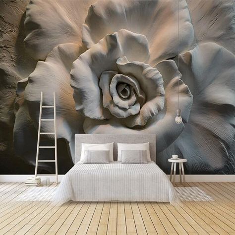 Mud Sculpture Flower Wallpaper Wall Sticker Mural - Wallpaper Walls Bedroom, Look Wallpaper, Large Wall Murals, 3d Wall Murals, Rose Flower Wallpaper, Custom Murals, Rose Wall, Mural Floral, Decoration Inspiration