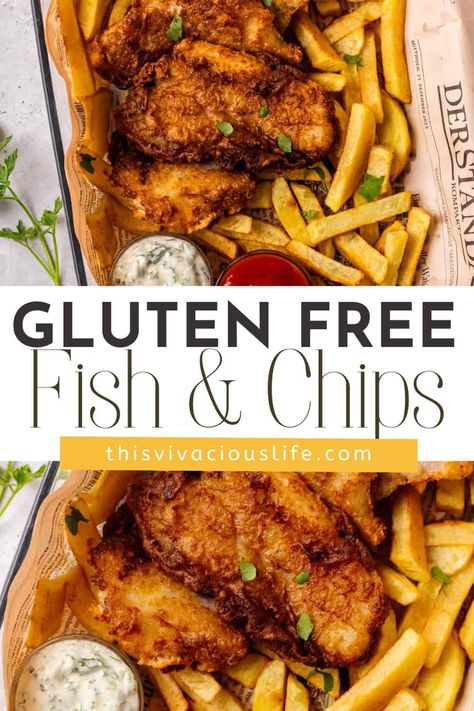 Now you can have crispy, restaurant-quality Gluten-Free Fish and Chips at home with this simple recipe. And you can do it without the pesky gluten. Gf Fish And Chips, Gluten Free Fish Breading, Gluten Free Fish Batter Recipe, Gluten Free Fish Fry, Gluten Free Fish Batter, Gluten Free Fish Sticks, Fried Cod Fish Recipes, Healthy Fish And Chips, Air Fry Fish Recipe