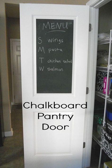 Chalkboard Pantry Door Start grocery list with added paper pad on clipboard Chalkboard Pantry Door, Chalkboard Pantry Doors, Pantry Diy, Diy Chalkboard Paint, Basement Door, Decorating On A Dime, Board Paint, Pantry Makeover, Diy Chalk