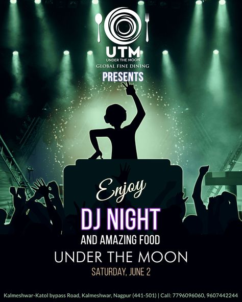 "SATURDAY DJ NIGHT"  Close your eyes forget everything and go insane and enjoy the DJ Night and Amazing Food @UTM on Saturday, June 2nd.  #UTM #UndertheMoon #DJnight #mixing #Bass #Beatmixer #Musicstudio #Studiolife #Musicproduction #Dubstep Dj Night Poster, Dj Night, Bar Night, Monkey Bar, Arabian Night, Airplane Window, Under The Moon, Squid Game, Editing Background