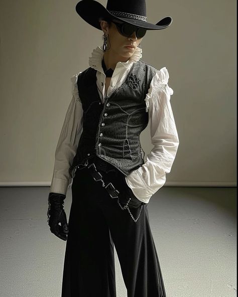 Country Goth Men’s Couture by Ai Goth Mens Fashion, Country Outfits For Men, Cowboy Outfit Men, Country Goth, Aesthetic Cowboy, Goth Cowboy, Goth Men, Goth Guys, Cowboy Aesthetic