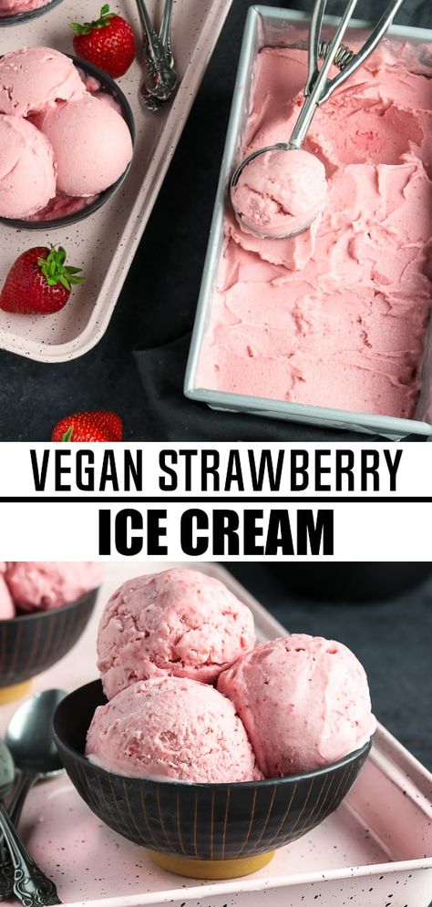 Vegan Strawberry Ice Cream, Non Dairy Ice Cream, Strawberry Ice Cream Recipe, Vegan Ice Cream Recipe, Healthy Food Facts, Healthy Ice Cream, Vegan Ice Cream, Strawberry Ice Cream, Nice Cream