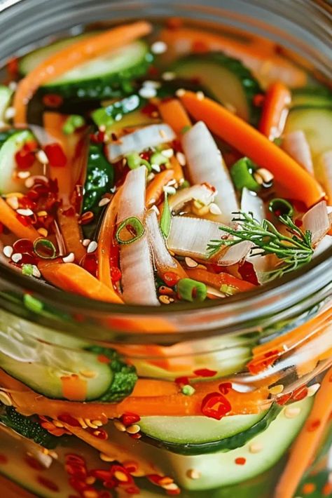 Pickled Cucumber And Carrot Salad, Best Pickled Carrots Recipe, Asian Pickling Recipes, Pickled Veggie Salad, Vietnamese Vegetable Pickle Medley, Vietnamese Pickled Cucumber, Pickling Carrots Recipe, Vinegar Pickles Recipe, Pickled Carrots Recipe Canning