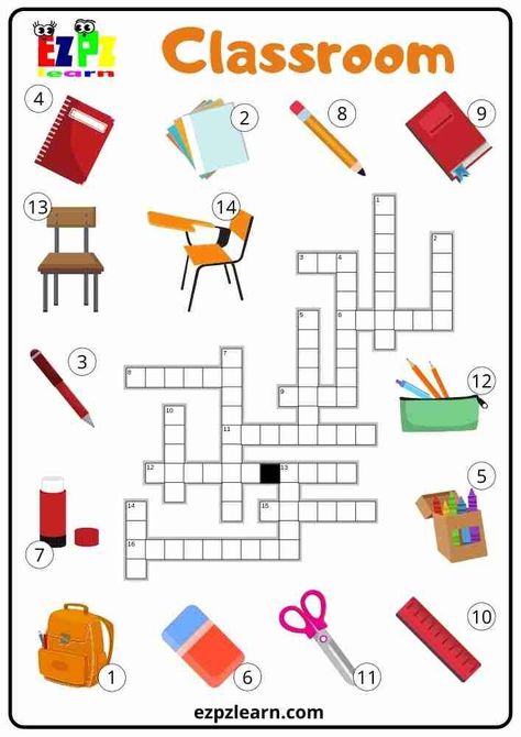 More fun with your teaching with Crosswords game topic Classroom school objects worksheets for ESL teachers using for kindergarten, preschool and so on you can either download or print directly from our website. Word Puzzles For Kids, School Objects, Teach English To Kids, Materi Bahasa Inggris, English Teaching Materials, English Activities For Kids, English Exercises, English Worksheets For Kids, School Materials