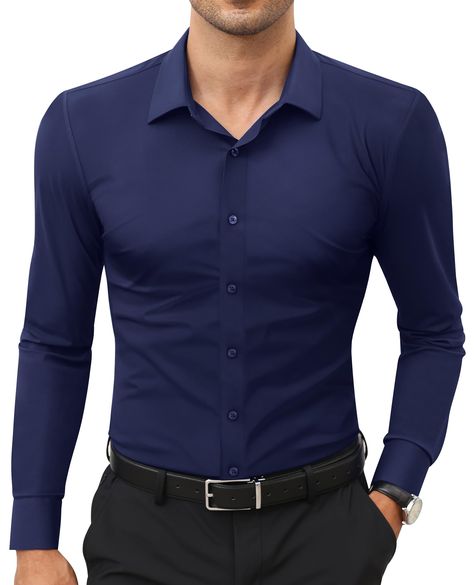 PRICES MAY VARY. 74% Nylon, 26% Spandex Made in the USA or Imported 74% Nylon 26% Spandex Button closure Machine Wash SUPER STRETCH FABRIC: Lion Nardo dress shirts for men with 4-Way Stretchy Fabric provide comfort while maintaining a timeless look. These high-quality mens dress shirts have a MAGIC STRETCHY POWER, that allows them to cover everything without being seen through and move with you. TIME-SAVING DESIGN: Our men's stretch dress shirts would be your Best Choice either for work or casual wear, these stretch dress shirts for men can be matched with a variety of clothing and shoes at all kinds of different workplaces, and you can quickly switch to Exercise Mode after your work Without Spending Lots Of Time to change your clothing so that both your work and exercise can be connected Dress Shirts For Men, Formal Shirt Dress, Mens Dress Shirts, Long Sleeve Fitted Dress, White Long Sleeve Dress, Slim Fit Dress Shirts, Linen Shirt Dress, Men's Muscle, Mode Masculine