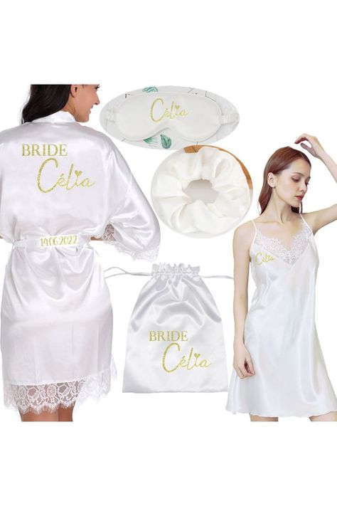 LINK IN BIO Bridal Robes Personalized, Bridal Sleeves, Bridesmaid Dressing Gowns, Wedding Robe, Arab Women, Bridesmaid Robes, Bridal Robes, Sleepwear Sets, Night Outfits