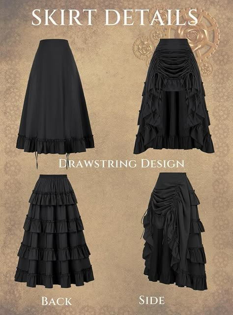 Scarlet Darkness Women's 2024 Summer Skirt Gothic Steampunk Skirt Victorian High-Low Bustle Skirt, New Ruffle-black, Small : Amazon.ca: Clothing, Shoes & Accessories Tim Burton Clothes, Bustle Skirt Pattern, Modern Steampunk Fashion, Steampunk Bustle Skirt, Scarlet Darkness, Steampunk Festival, Gothic Skirt, Steampunk Skirt, Bustle Skirt