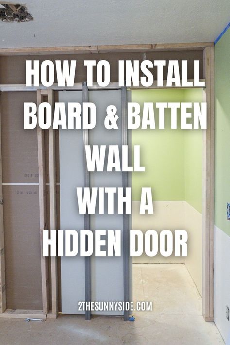 Built In Hidden Storage Wall, Board And Batten Secret Door, Accent Wall To Hide Door, Hidden Pocket Doors In Walls, Slat Wall With Hidden Door, Wainscoting Hidden Door, Hidden Door With Paneling, Hidden Storage Wall Living Room, Hidden Closet Behind Bed