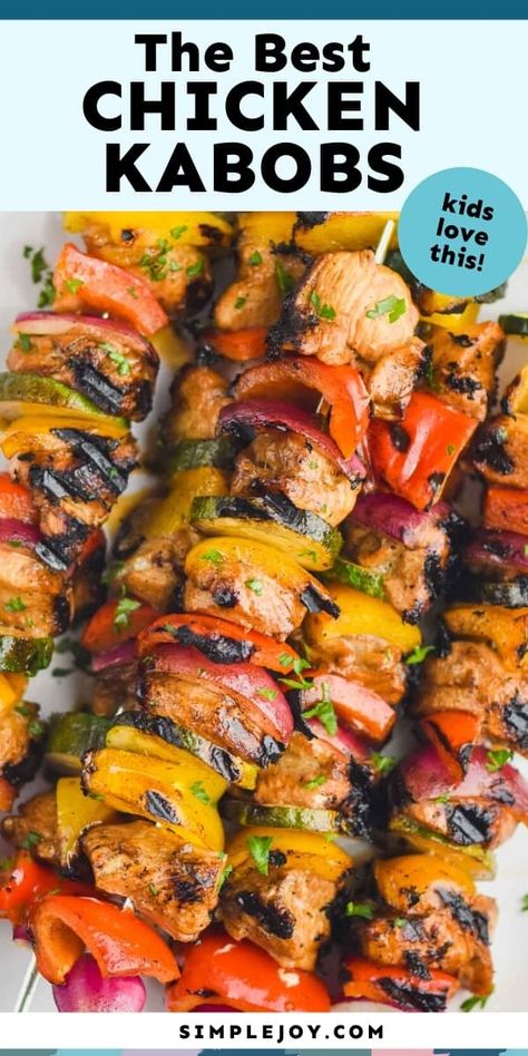 Chicken Kabobs are the exact thing you should throw on the grill this week. The chicken kabob marinade we use will make you fall in love. Best Chicken Kabobs, Chicken Kabob Marinade, Chicken Shish Kabobs, Mediterranean Grilled Chicken, Grilled Kabob Recipes, Chicken Kabob Recipes, Grilled Chicken Kabobs, Grilling Kabobs, Backyard Barbeque