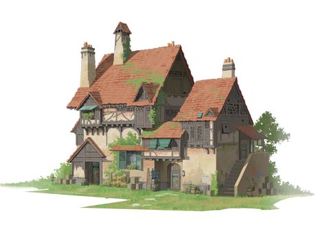 ArtStation - Medieval houses-2 Medieval Manor Concept Art, Medieval Cabin, Medieval House Concept Art, Medieval Concept Art, Fantasy House Art, Tudor Houses, Minecraft Building Blueprints, German Houses, Architecture Series