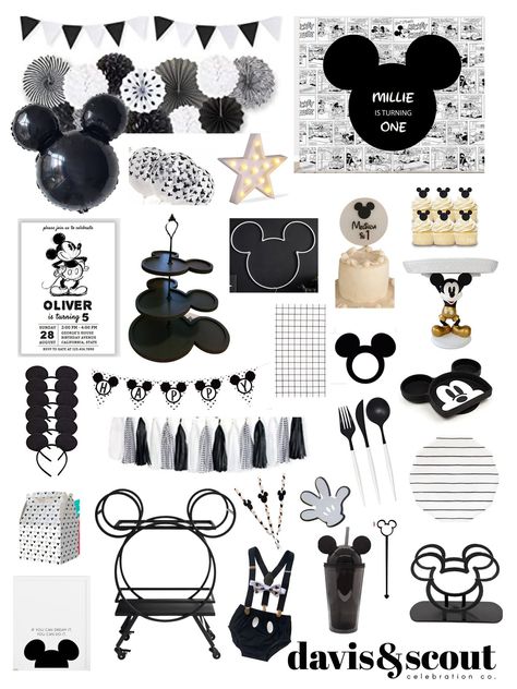 DIY Mickey Mouse in Black & White Celebration — Davis & Scout Celebration Co. Modern Mickey Mouse Party, Mickey Decor, Mickey Mouse Birthday Theme, Miki Mouse, Mickey Baby Showers, Mickey Decorations, Mickey First Birthday, Mickey 1st Birthdays, Mickey Mouse Bday