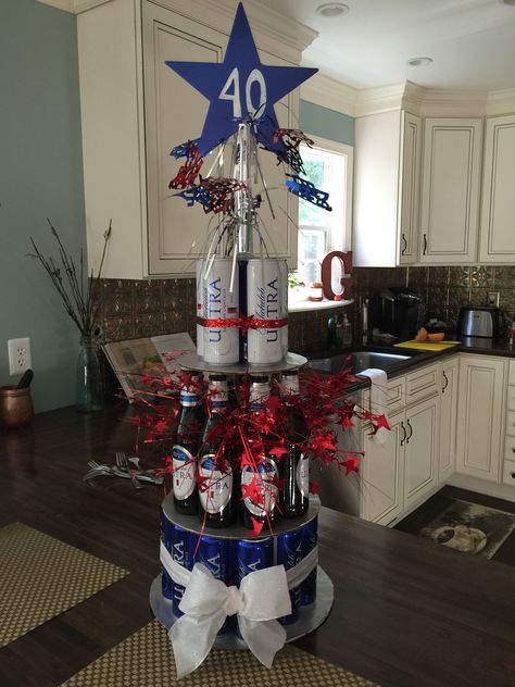 Michelob Ultra Birthday Beer Cake Tower Beer Cake Tower, 21st Birthday Gifts For Guys, Mens 40th Birthday, 21st Birthday Boy, Birthday Beer Cake, 40th Birthday Men, Guys 21st Birthday, 40th Bday Ideas, Tower Cake