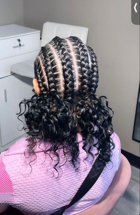 Simple Cute Braided Hairstyles Black, Black Braided Hairstyles With Beads, Hairstyles For Graduation Braids, Braided Hairstyles With Real Hair, Easy Cute Hairstyles Black Women, Stitch Braids 2 Buns, Hair Styles Ideas Black Women, Competition Hairstyles Dancers, 4 Braids With Curls