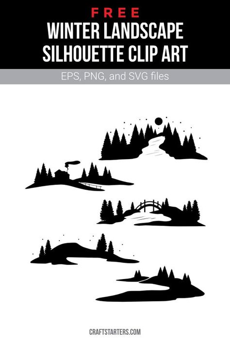 Landscape Silhouette, Fairy Jars, Silhouette Clip Art, Silhouette Stencil, Silhouette Art, Black N White Images, Winter Landscape, Visual Communication, Png Transparent