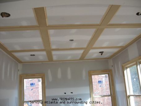 ceiling with 1x4 flat beams | ... , Trim and Cabinets in Atlanta- Various Moldings - MDF Flat Beams Wood Ceiling Trim, Trim Wainscoting, Coffer Ceiling, Half Bathroom Remodel, Ceiling Trim, Finish Carpentry, Cabinet Remodel, Basement Ceiling, Ceiling Treatments