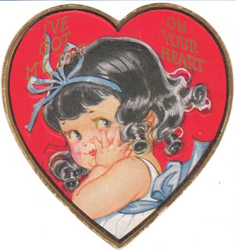 "I've Got My Eye on Your Heart"  Adorable Girl. Telephone Vintage, Vintage Valentine Cards, Retro Kids, Vintage Valentine, Arte Inspo, Paper Hearts, Valentine Card, Brunette Girl, Vintage Heart