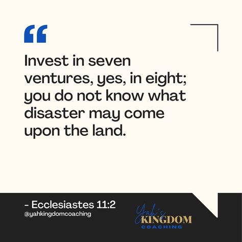 On this #MotivationMonday, I encourage you to apply the principles of #Ecclesiastes 11:2 and begin building yourself seven to eight income streams that will help you thrive. ______________ “Invest in seven ventures, yes, in eight; you do not know what disaster may come upon the land.” Ecclesiastes 11:2 “Become so financially secure that you forget it’s payday.” “Don’t downgrade your dream to match your reality, upgrade your faith to match your destiny.” ______________ #scripture #bibleverse... Building Yourself, Ecclesiastes 11, Financially Secure, Income Streams, Monday Motivation, The Land, Destiny, Verses, Bible Verses