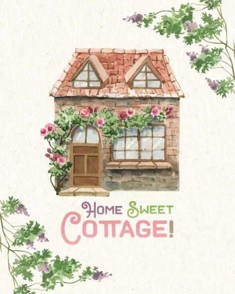 Cottage Drawing, Cottage Illustration, Cottage Wall Art, Watercolor House Painting, Colour Drawing, Arte Aesthetic, Cottage Painting, Cottage Market, Watercolor Architecture